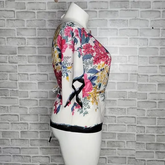 Vintage Sears Volup Flutter Split Sleeve Floral Blouse, Sz 14 - Picture 3 of 6